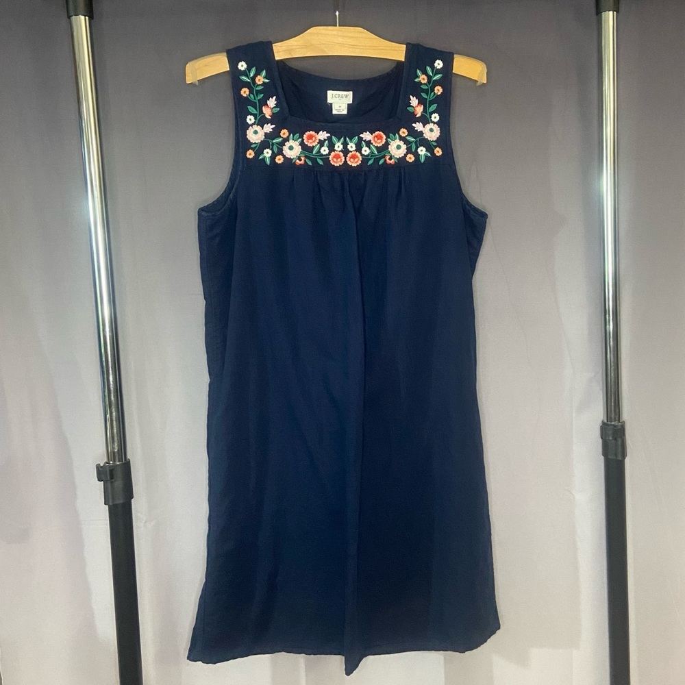 J. Crew Navy Mini Dress with Floral Embroidery